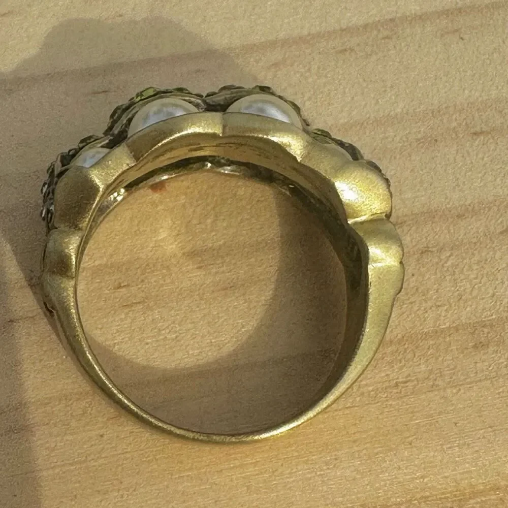 Heidi Daus Pearl & Green Crystal Band Ring